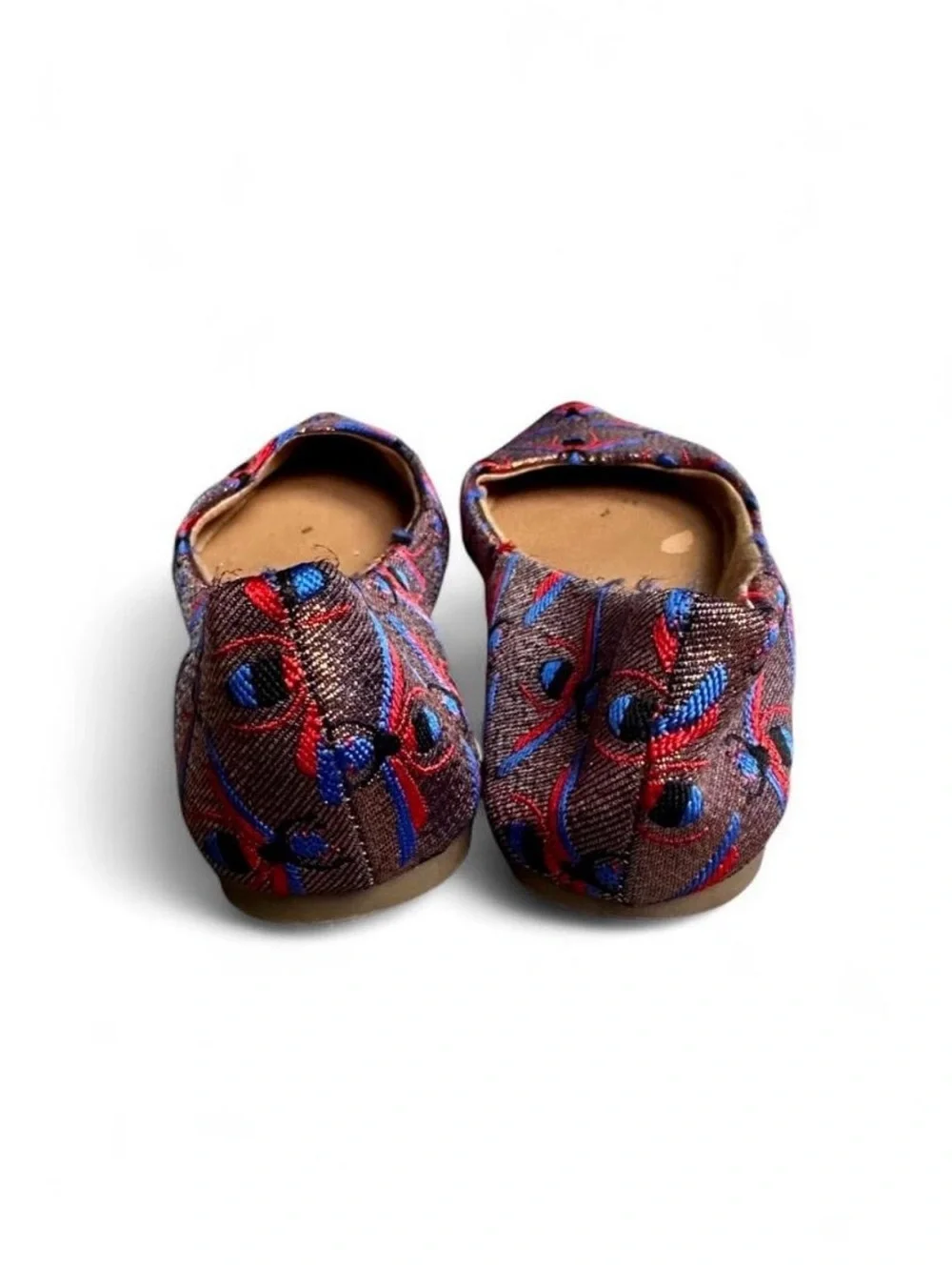 Steve Madden Embroidered Bee Woah copper, red, and blue ballet flats size 5